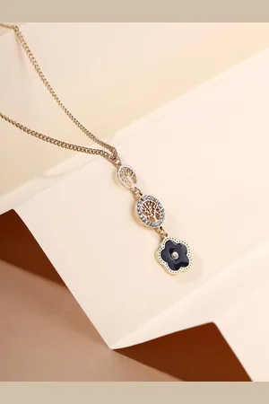 Priyaasi Gold-Plated Stones Studded Flower Tree Shaped Pendant With Chain