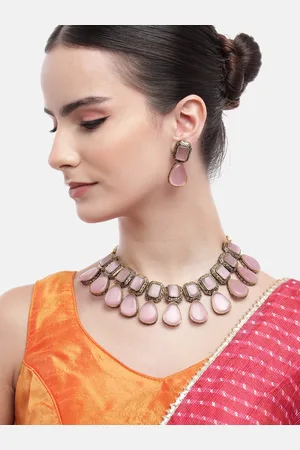 Anouk Women Black Gold-Plated Monalisa Stone Necklace with Earrings Set