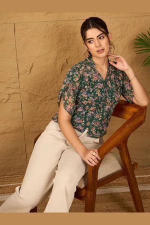 Rare Fashion Women Floral Printed V-Neck Top
