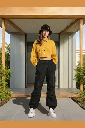 Mast & Harbour Women Contrast Stitch Jogger Style Cargos Trousers