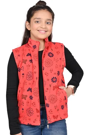 BAESD Girls Mock Collar Floral Printed Fleece Casual Open Front Jacket