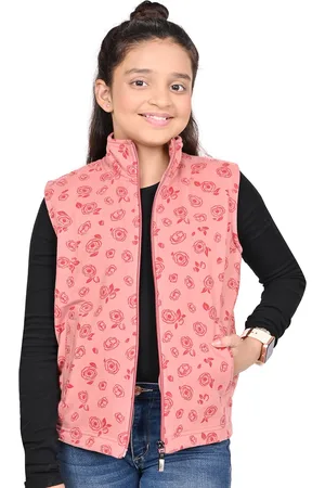 BAESD Girls Mock Collar Floral Printed Fleece Casual Open Front Jacket