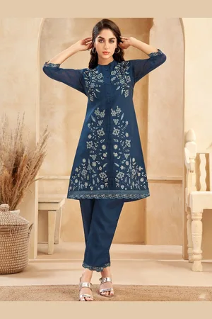 AUTUMN LANE Women Embroidered Pure Cotton Tunic With Trouser Co-Ords