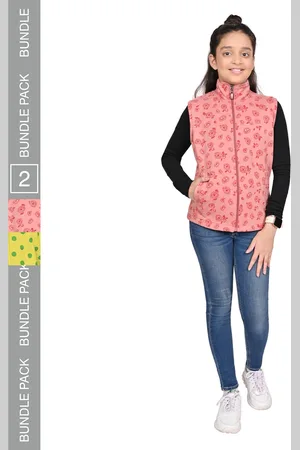 BAESD Girls Pack Of 2 Mock Collar Floral Printed Fleece Casual Open Front Jackets