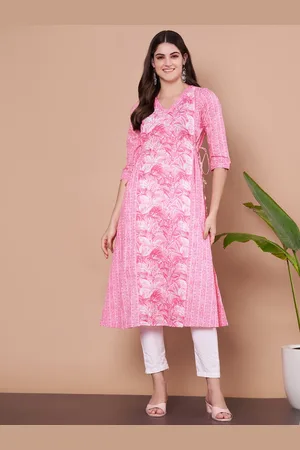 FABRIC FITOOR Women Floral Printed Keyhole Neck Gotta Patti Floral Kurta
