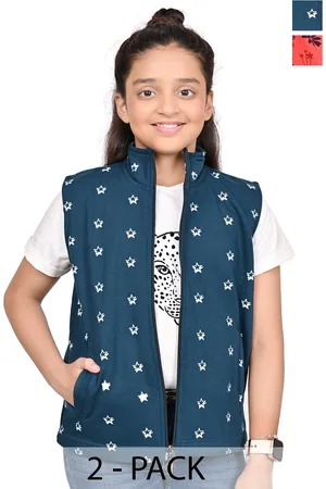 BAESD Girls Pack Of 2 Mock Collar Floral Printed Fleece Casual Open Front Jackets