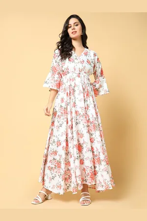 SHOWOFF Women Floral Printed Bell Sleeves Fit and Flare Maxi Dress