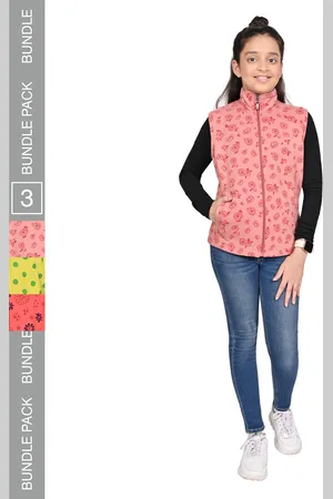 BAESD Girls Pack Of 3 Mock Collar Floral Printed Fleece Casual Open Front Jackets