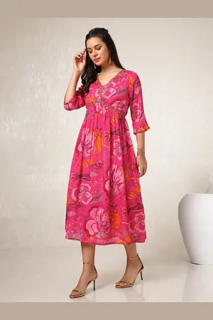 Soch Women V-Neck Floral Print Embroidered Fit & Flare Midi Dress