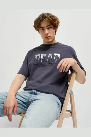 The Bear House Typography Printed Drop-Shoulder Sleeves Cotton Oversized T-shirt
