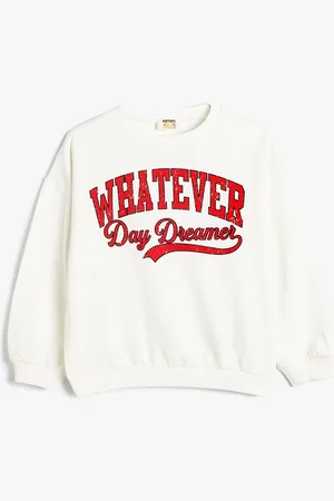 Koton Girls Typography Printed Round Neck Cotton Pullover Sweatshirt