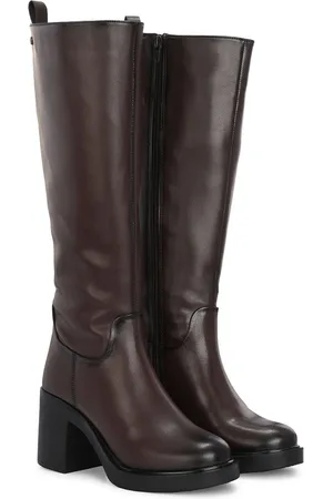 Delize Women Block-Heeled High Top Chelsea Knee Boots