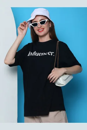DOOR74 Women Round Neck Typography Printed Oversized T-shirt