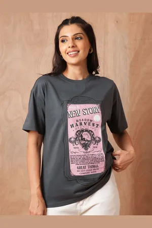 Roadster The Lifestyle Co. Women Graphic Printed Round Neck Cotton Oversized T-shirt