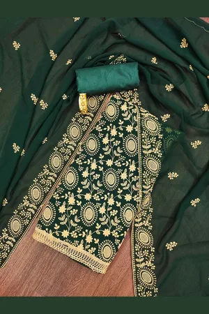 Ishin Floral Embroidered Thread Work Silk Georgette Unstitched Dress Material