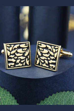 PELUCHE Gold-Toned & Black Leopard Style Cufflink