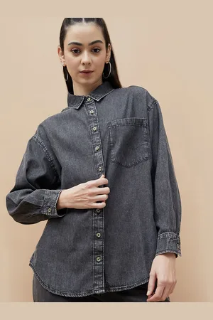 Lifestyle Women Solid Shirt Collar Cotton Top