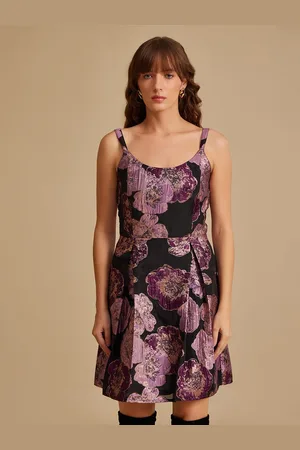 Kazo Floral Print Satin Fit ad Flare Mini Dress