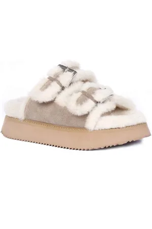 SAINT G. Women Leather Open Toe Flats With Buckles