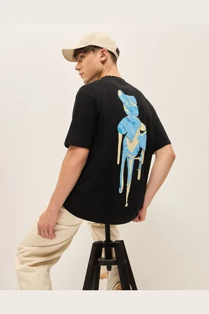 The Bear House Abstract Printed Drop Shoulder Sleeves Cotton Oversized T-shirt