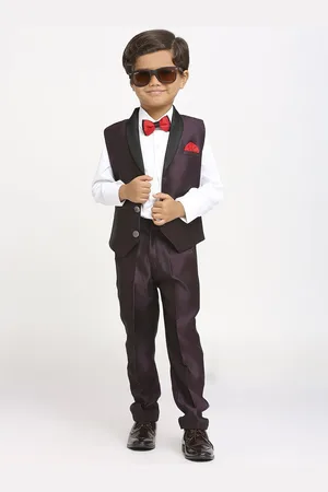 YK Boys Solid Three Piece Suit With Shirt