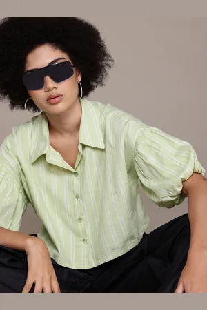 Roadster The Lifestyle Co. Striped Puff Sleeves Shirt-Style Top
