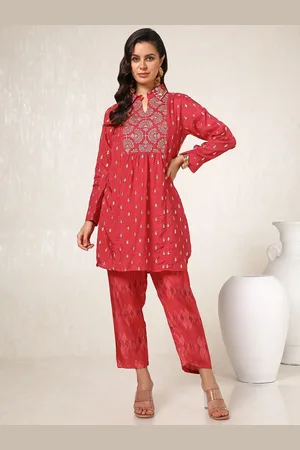 Soch Floral Embroidered Shirt Collar Neck Long Sleeves Tunic With Trouser