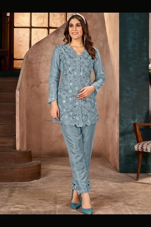 AUTUMN LANE Women Self Design Full Cutwork Tunic & Trousers Co-ord Set