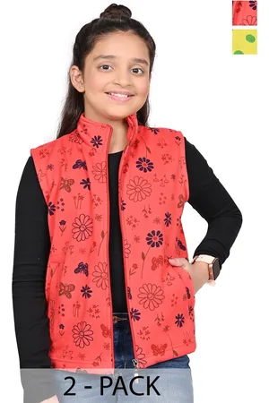 BAESD Girls Pack Of 2 Mock Collar Floral Printed Fleece Casual Open Front Jackets