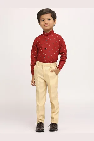 YK Boys Solid Three Piece Double Breasted Suit With Shirt