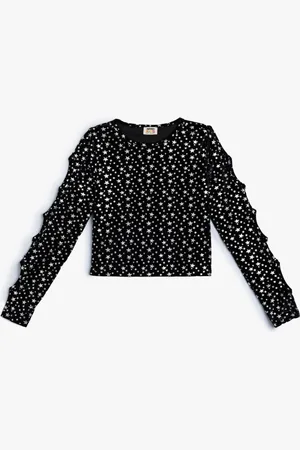 Koton Girls Geometric Printed Mandarin Collar T-shirt