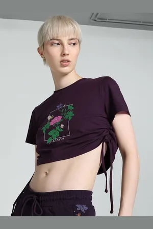 PUMA Women Floral Printed Crop Cotton T-Shirt