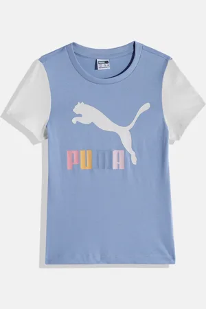 PUMA Girls Classics Multicolor Youth Brand Logo Print & Colourblocked Pure Cotton T-shirt