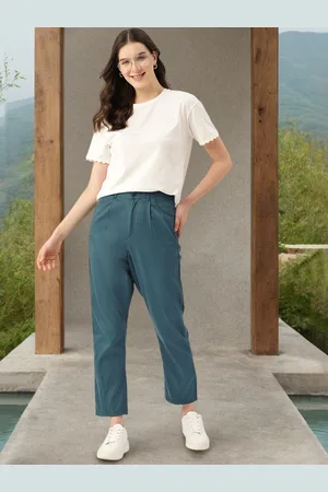 Mast & Harbour Women Solid Pleated Trousers