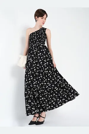 SHOWOFF Women Conversational Printed One Shoulder Fit & Flare Maxi Dress
