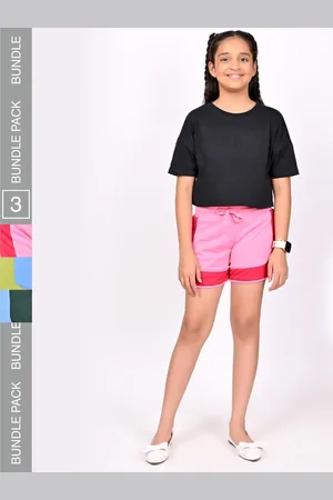 BAESD Girls Pack Of 3 Solid Cotton Mid-Rise Shorts