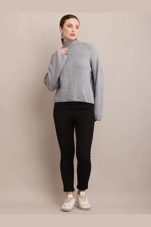 NoBarr Women Ribbed Self Design Turtle Neck Pullover Sweater