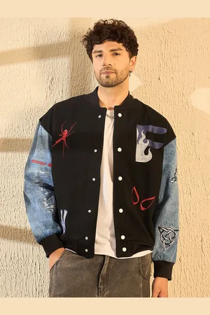 FUGAZEE Men Woollen Bomber with Patchwork Jacket