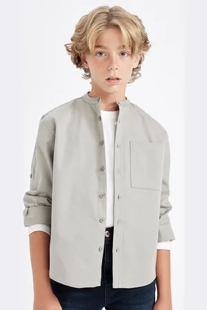 DeFacto Boys Mandarin Collar Solid Cotton Casual Shirt