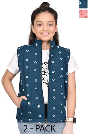 BAESD Girls Pack Of 2 Mock Collar Floral Printed Fleece Casual Open Front Jackets