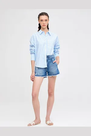 COVER STORY Women Spread Collar Horizontal Striped Cotton Casual Shirt