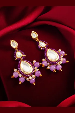 Aadita Gold-Plated Classic Kundan and AD Studded Drop Earrings