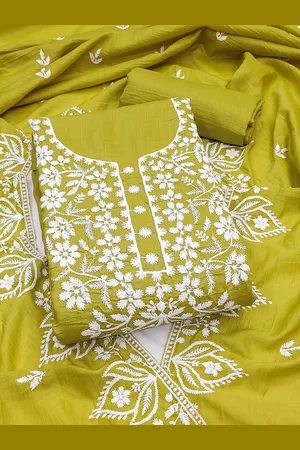 Kalini Floral Embroidered Thread Work Parampara Cotton Unstitched Dress Material