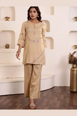 AUTUMN LANE Floral Embroidered Pure Cotton Top with Trouser Co-Ords
