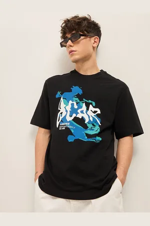 The Bear House Abstract Printed Drop Shoulder Sleeves Cotton Oversized T-Shirt