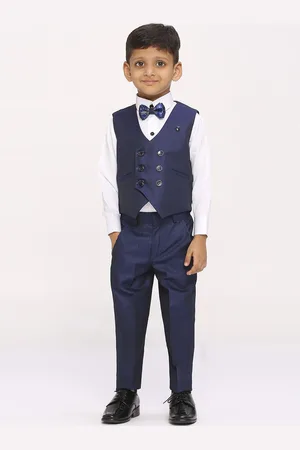 YK Boys Solid Double Breasted Four Piece Suit With Shirt