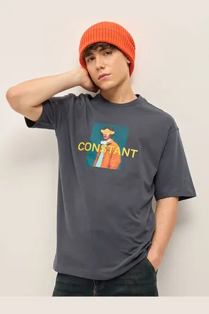 The Bear House Typography Printed Drop Shoulder Sleeves Cotton Oversized T-shirt