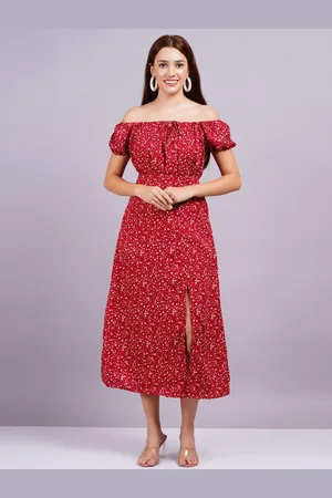 Kalini Women Floral Printed Off-Shoulder Fit & Flare Midi Dress