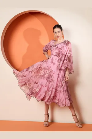 Antheaa Women Embellished Print Flared Sleeve A-Line Midi Dress