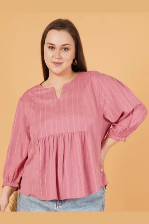 Sztori Women Vertical Striped Round Neck Plus Size Top